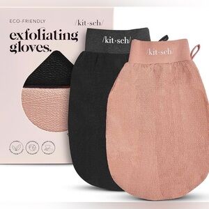 Kitsch Exfoliating Gloves - Black and Peach
